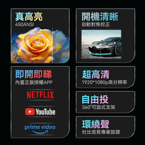 美國USATISFY|真流明ANSI杜比環迴音360°旋轉投影自對焦4K巨幕多媒體智升級投影儀 PRO|港澳總代